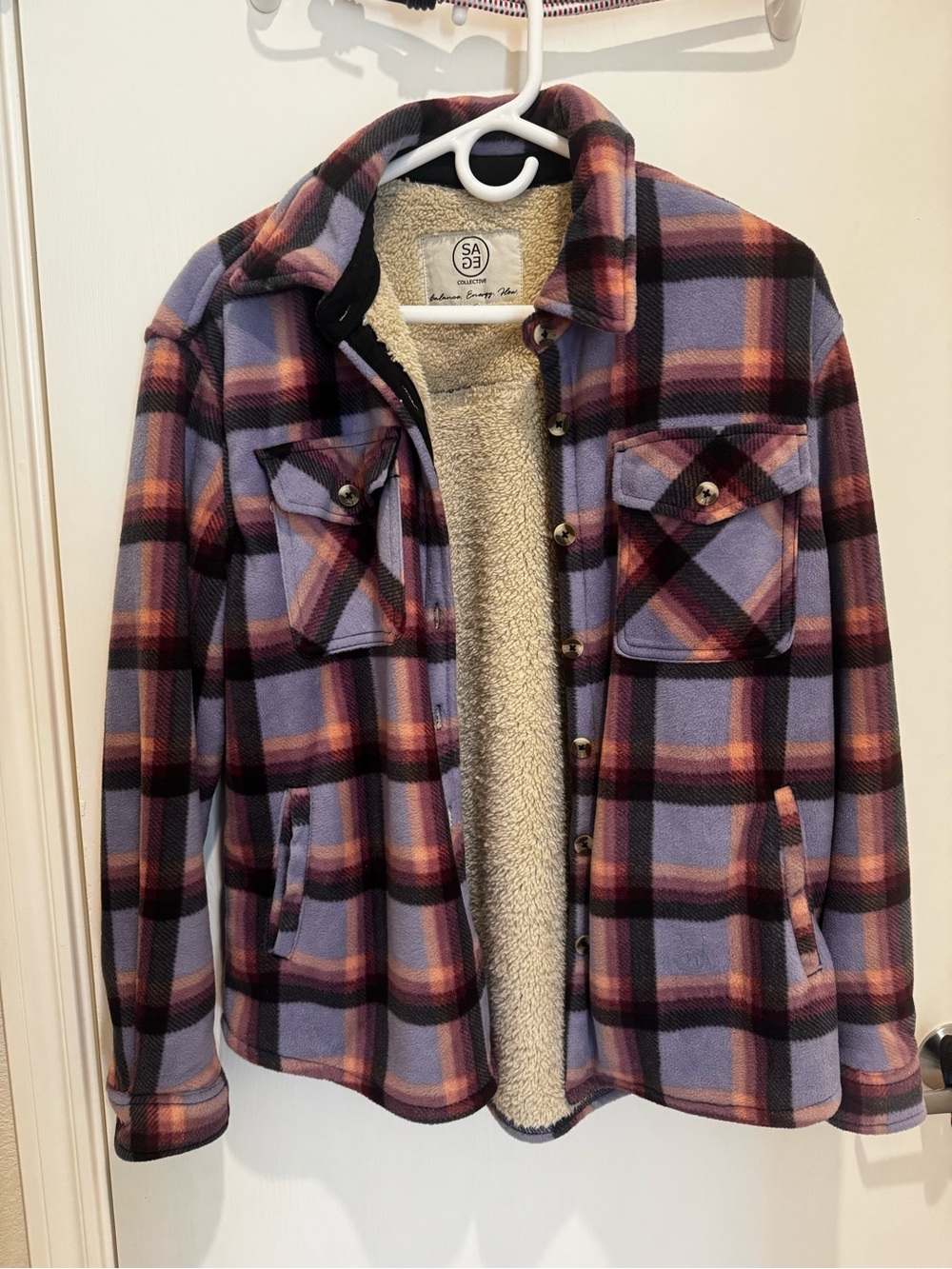 Women’s Sherpa-Lined Plaid Jacket Coat - Lavender. Size small
